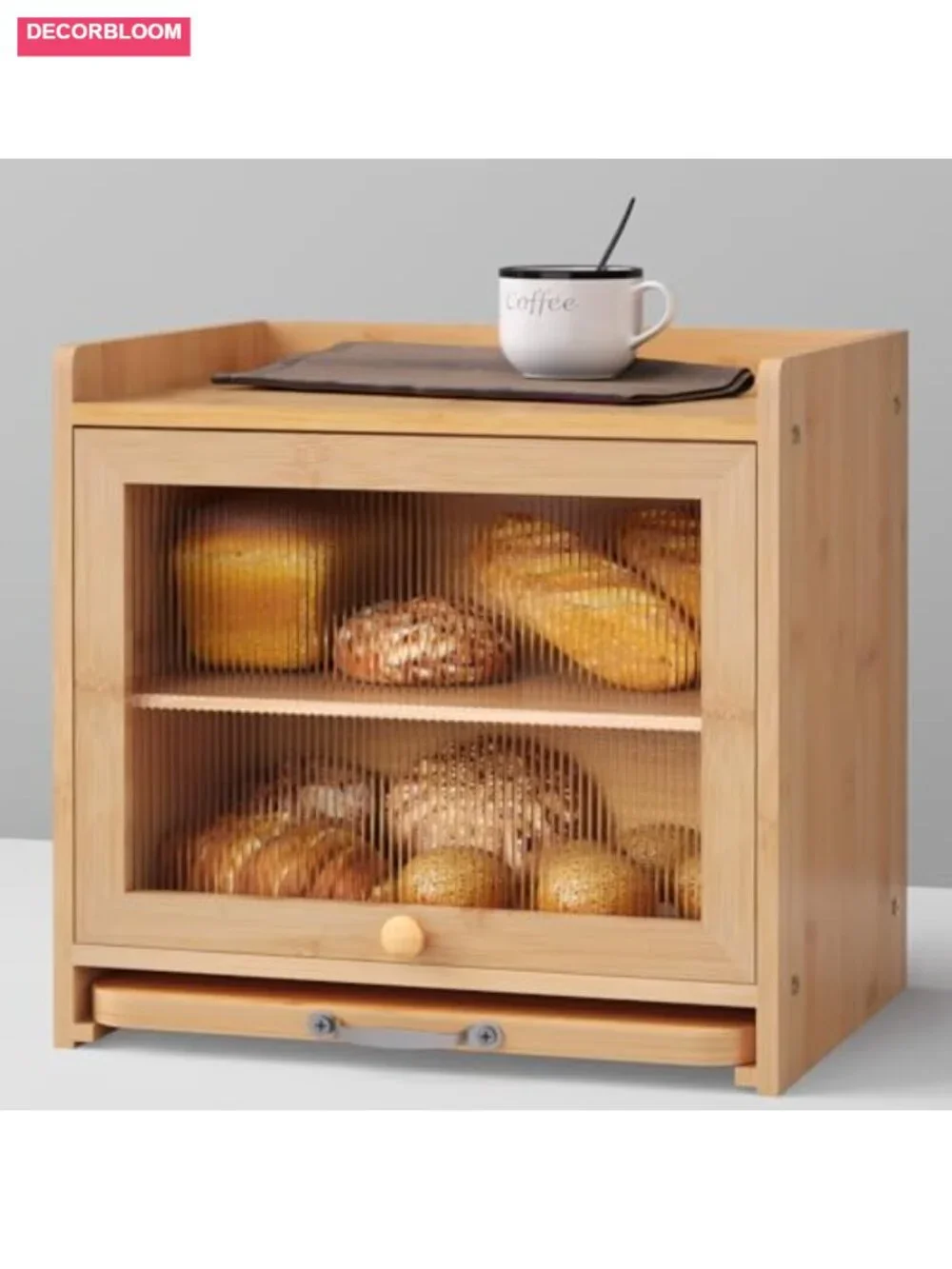 Bamboo Bread Box with Cutting Board, Double Layer, Kitchen Storage